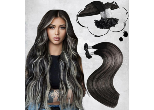 Extensii cheratina Diamond Balayage #1B/ Grey/ #1B
